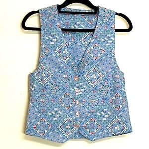🌞 Vintage Cottagecore blue floral design button up v-neck vest M